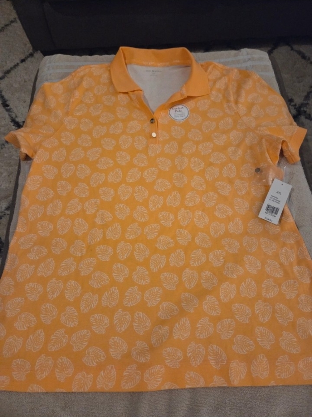 Kim Rogers Orange Leaf-Print Polo